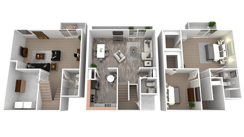 Floor plan for 2 beds, 3 baths, 1600 sqft